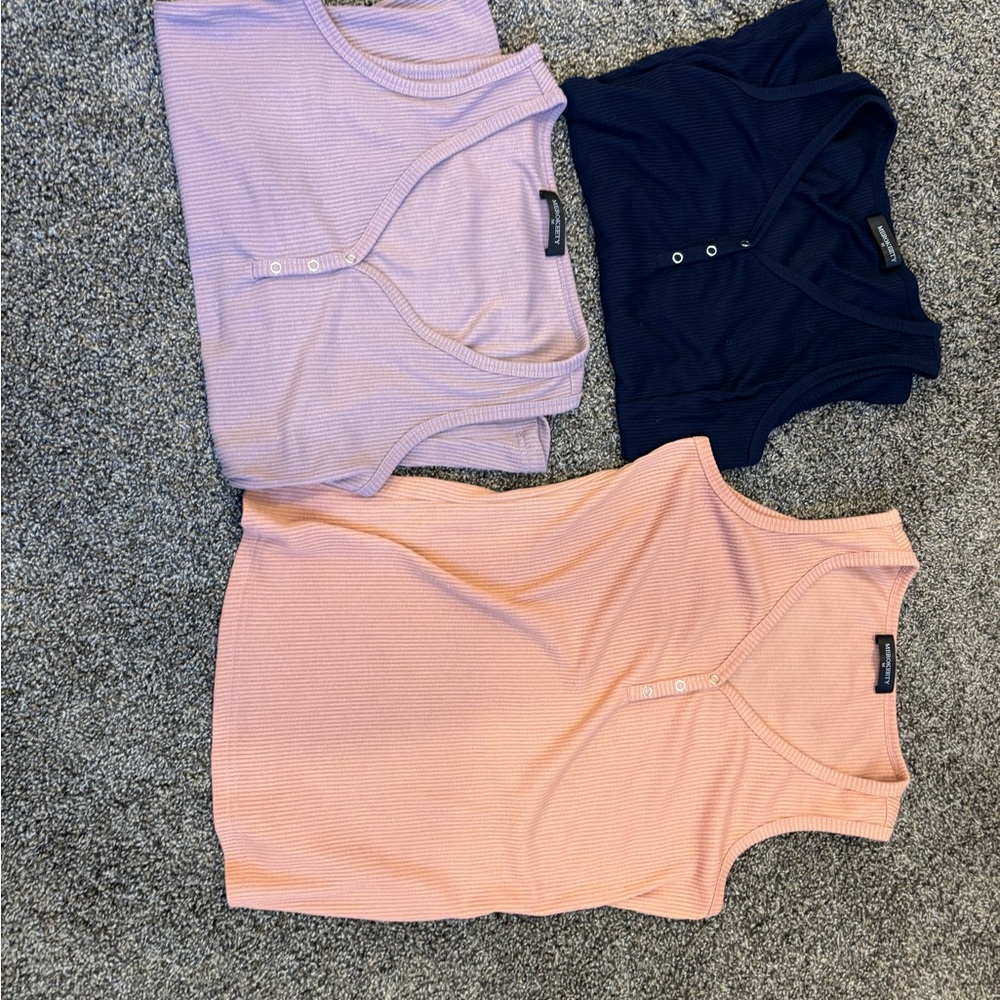 Sleeveless Ribbed Tops - Navy, Lavender, Peach-set of 3